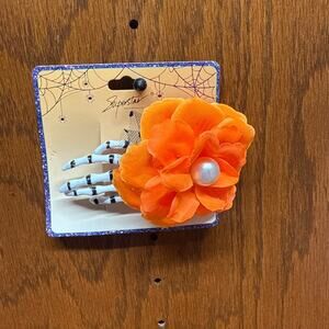 Halloween Skeleton Hand with Orange Rose Hair Clip